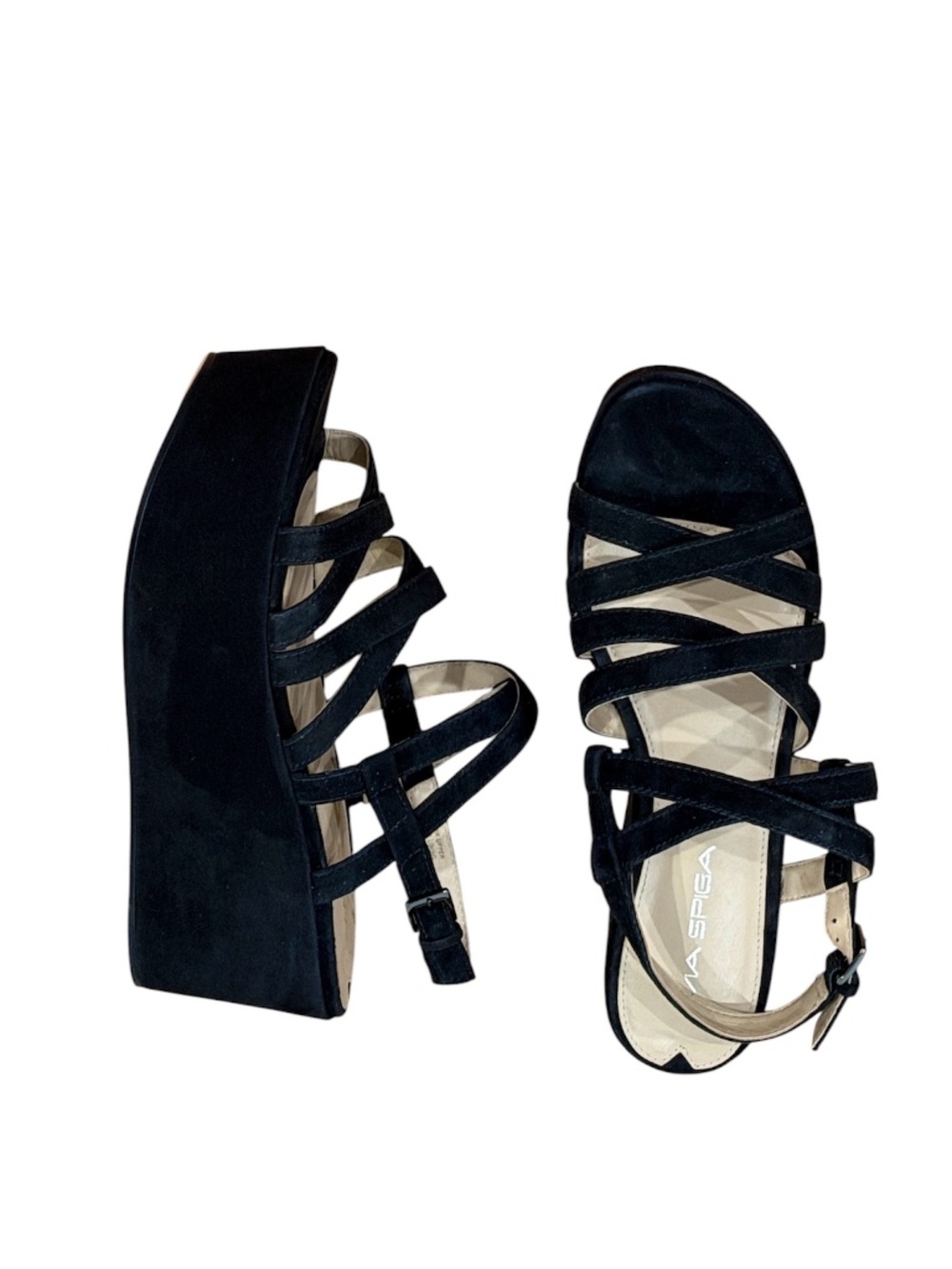 New Via Spiga black suede strappy platform Flatform sandals US 7